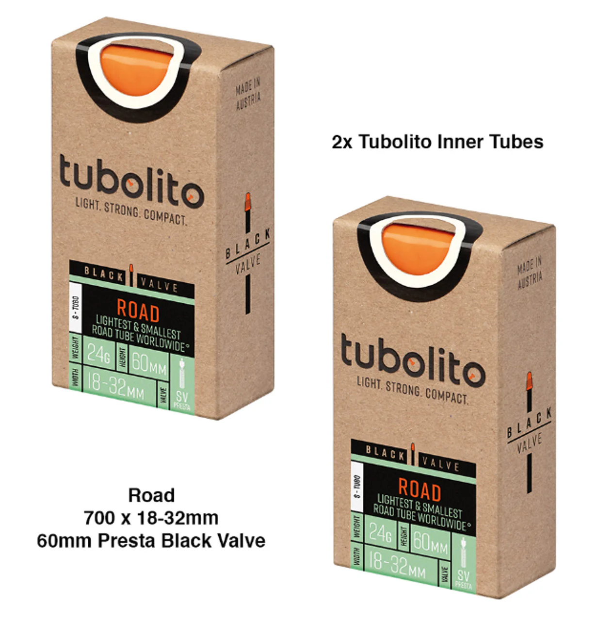 2x Tubolito S-Tubo 700C Road 700 x 18-32mm Presta Black Valve Inner Tubes - Image 3