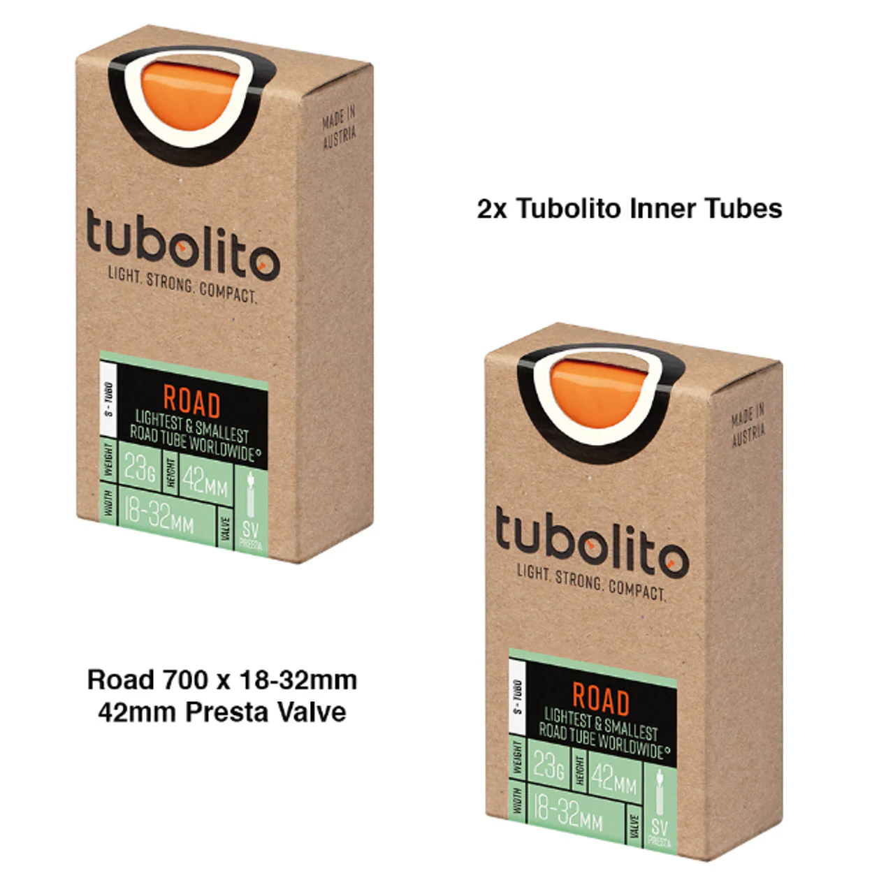 2x Tubolito S-Tubo 700C Road 700 x 18-32mm Presta Valve Orange Inner Tubes