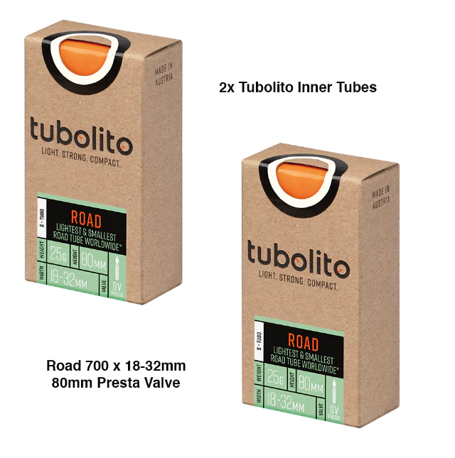 2x Tubolito S-Tubo 700C Road 700 x 18-32mm Presta Valve Orange Inner Tubes - Image 3