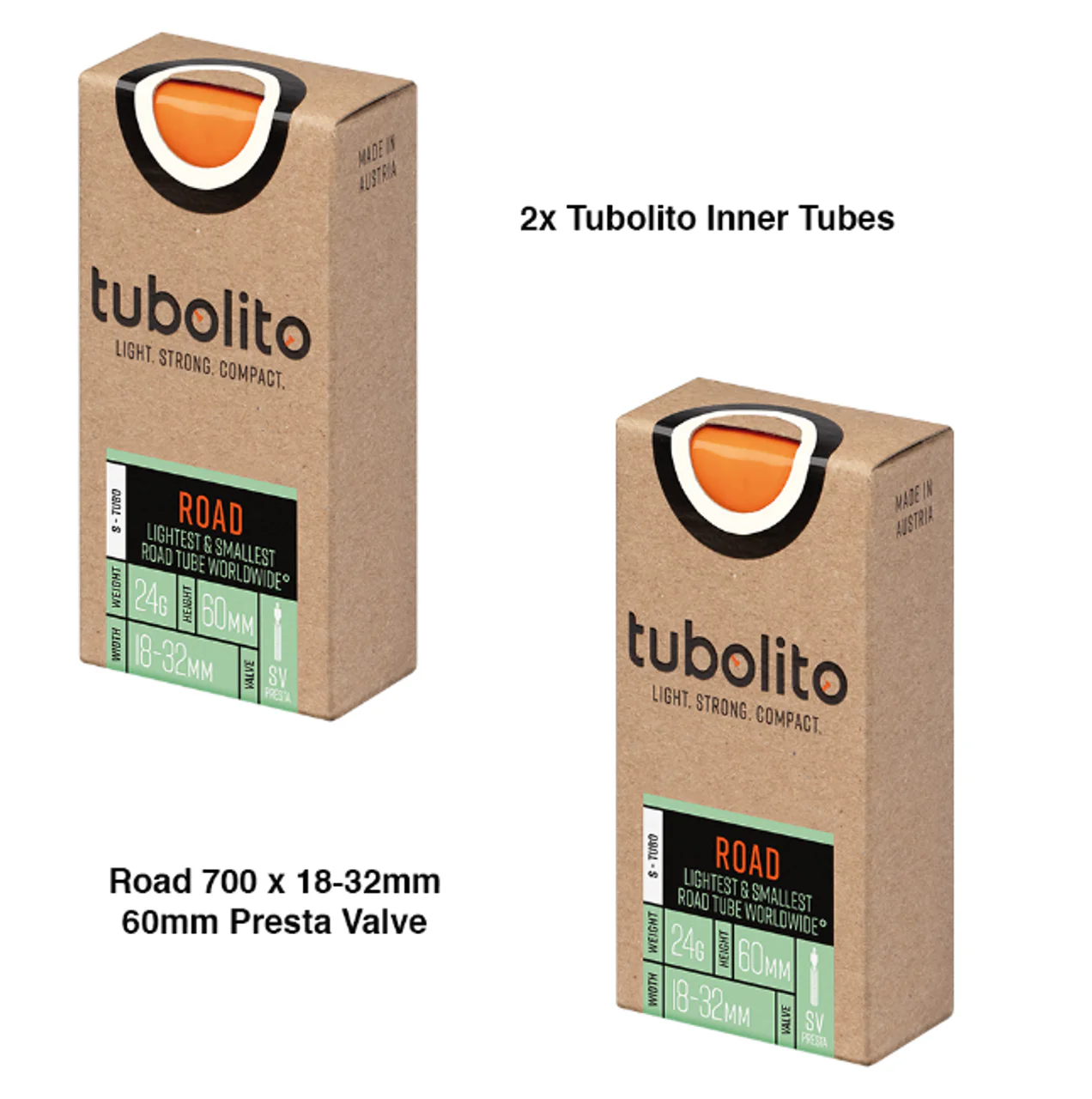 2x Tubolito S-Tubo 700C Road 700 x 18-32mm Presta Valve Orange Inner Tubes - Image 7