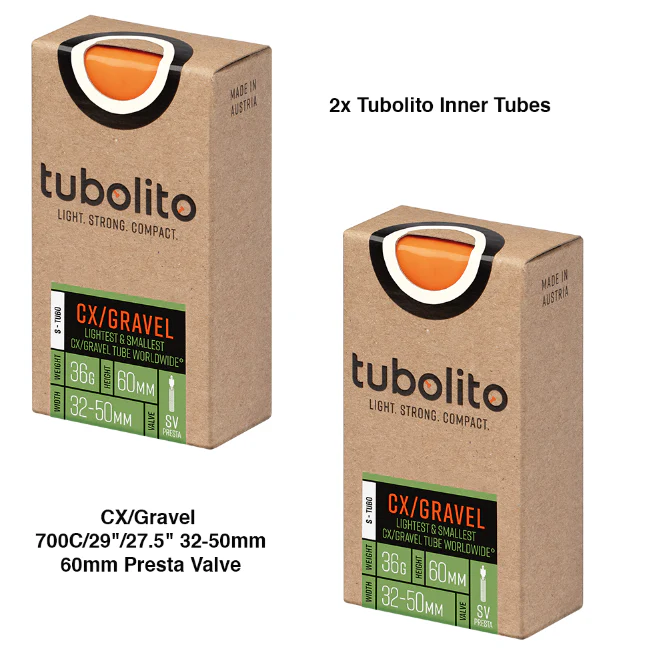 2x Tubolito inner tubes for gravel bikes 700C/29"/27.5" 32-50mm 60mm Presta Valve Orange Inner Tubes