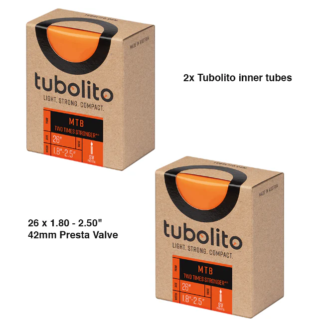 2x Tubolito Tubo 26 MTB 26 x 1.80 - 2.50 42mm Presta Valve in Orange Inner Tubes