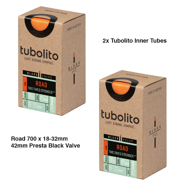 2x Tubolito Tubo 700C Road 700 x 18-32mm 42mm Black Presta Valve  Inner Tubes
