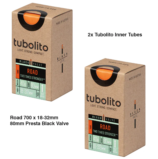 2x Tubolito Tubo 700C Road 700 x 18-32mm 80mm Black Presta Valve  Inner Tubes