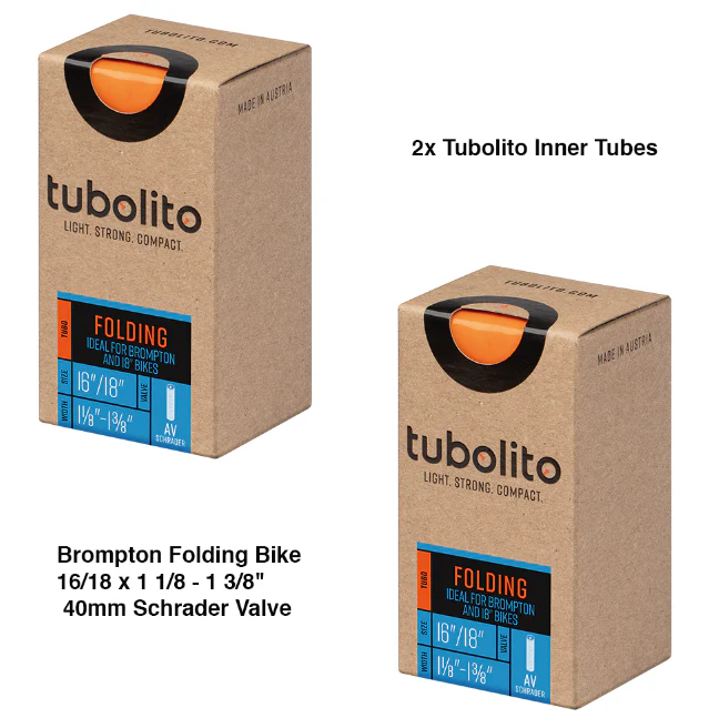 2x Tubolito Tubo Brompton Folding Bike 16/18 x 1 1/8 - 1 3/8" 40mm Schrader Valve Orange Inner Tubes