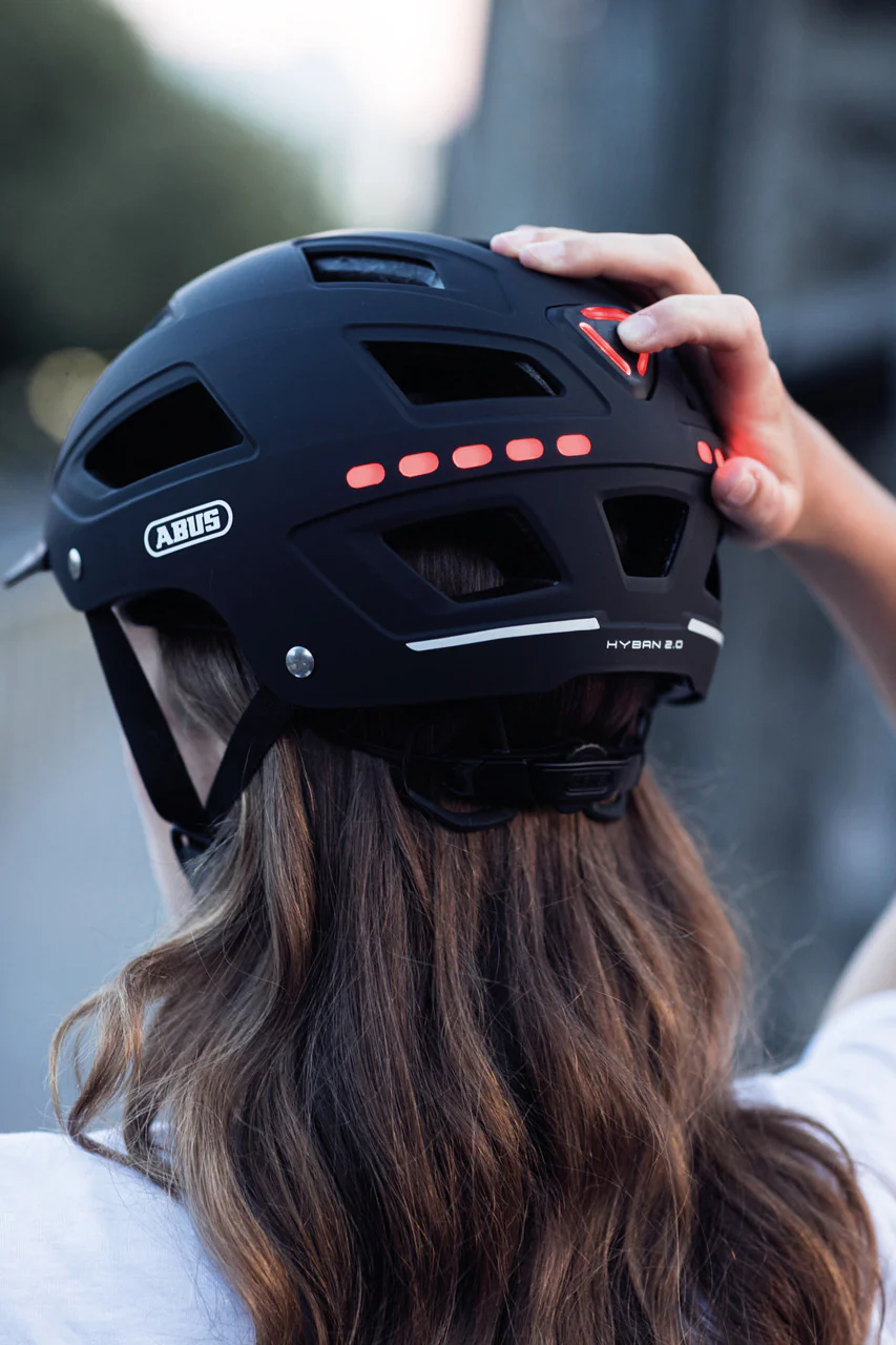 ABUS Hyban 2.0 Urban Helmet With Front and Rear LED Lights in Signal Black - Image 4