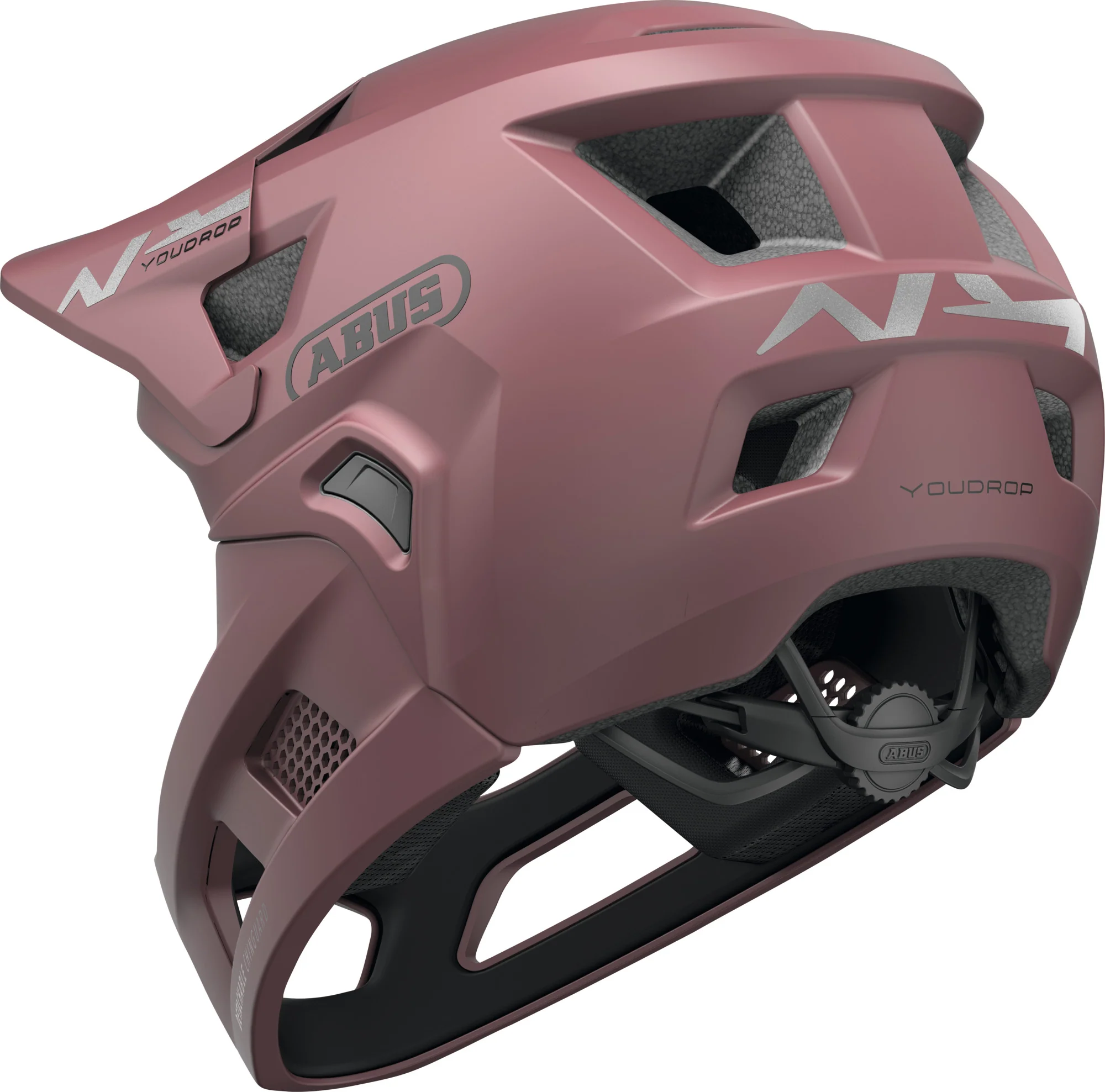 ABUS YouDrop FF Kids Full Face MTB Helmet in Blush Red 48-55cm - Image 3