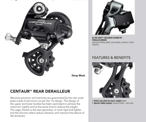 Campagnolo Centaur 2012 10 speed Rear Derailleur With Short Cage In Black RD12-CEX