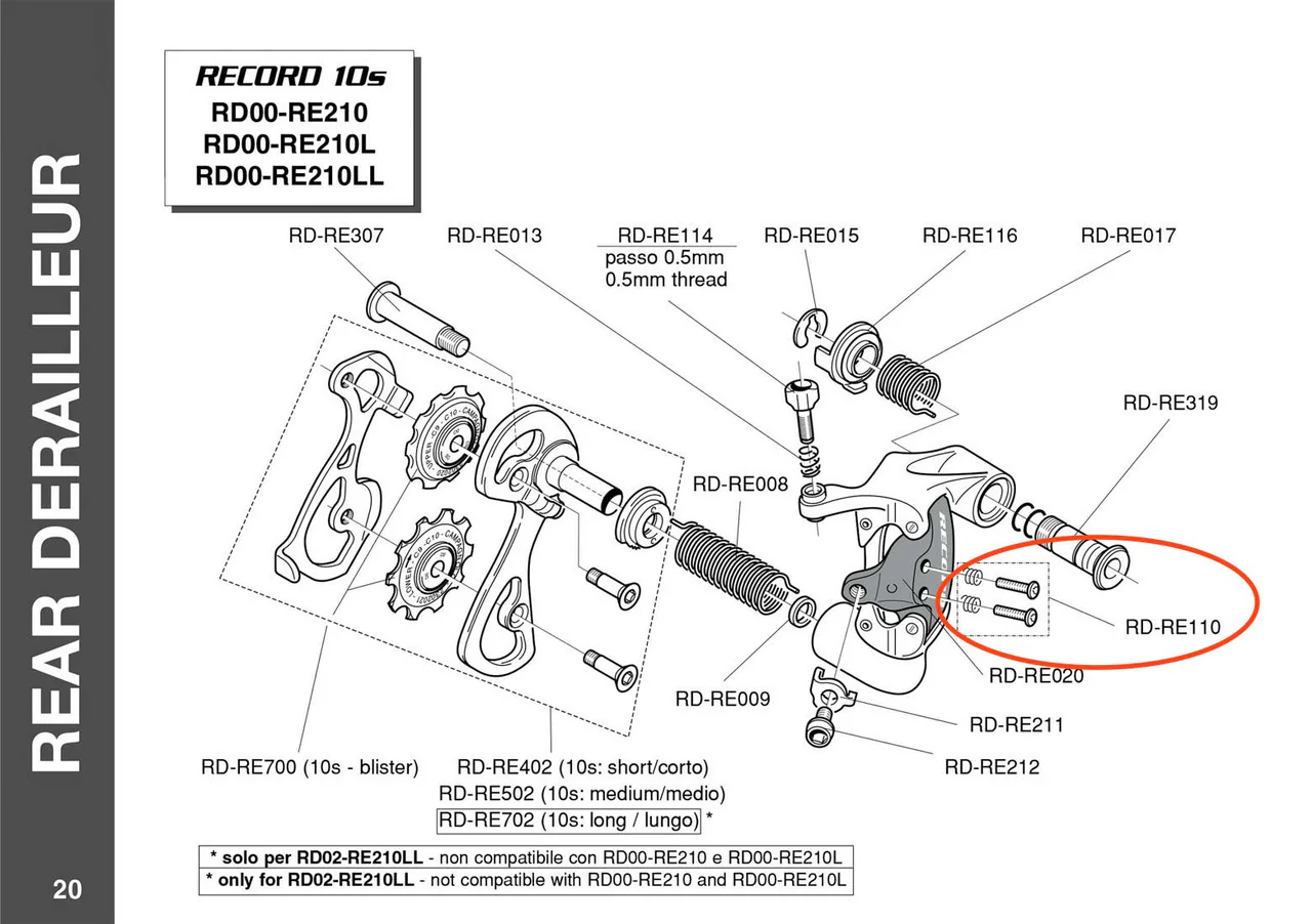 Campagnolo RD-RE110 Stop Screw For Rear Derailleur - Fits Record 10 Speed / Veloce 9 Speed - Image 3