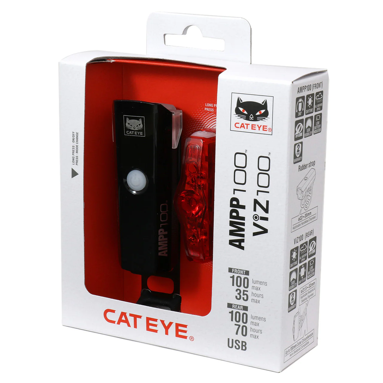 CatEye AMPP 100 VIZ 100 Bicycle Front & Rear Light Set  | MTB ROAD GRAVEL