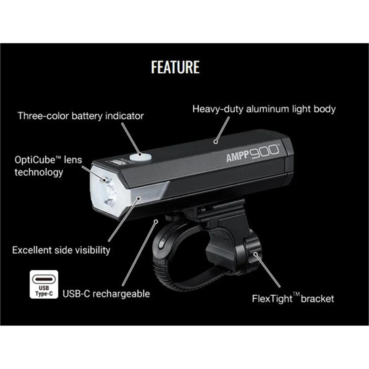 CatEye AMPP 900 USB-C Rechargeable Front Bicycle Light | ROAD MTB GRAVEL - Image 5