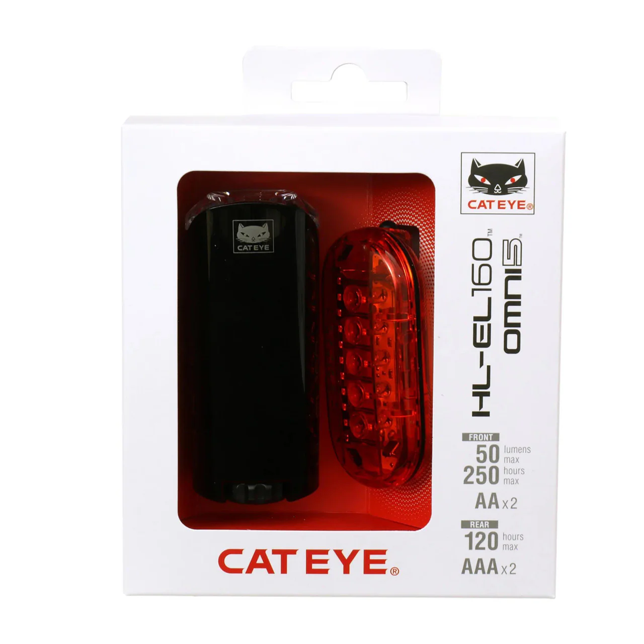 Cateye EL-160 LED light set / Omni 5 Bicycle Front & Rear AA Battery LED Light Set  | MTB ROAD GRAVEL