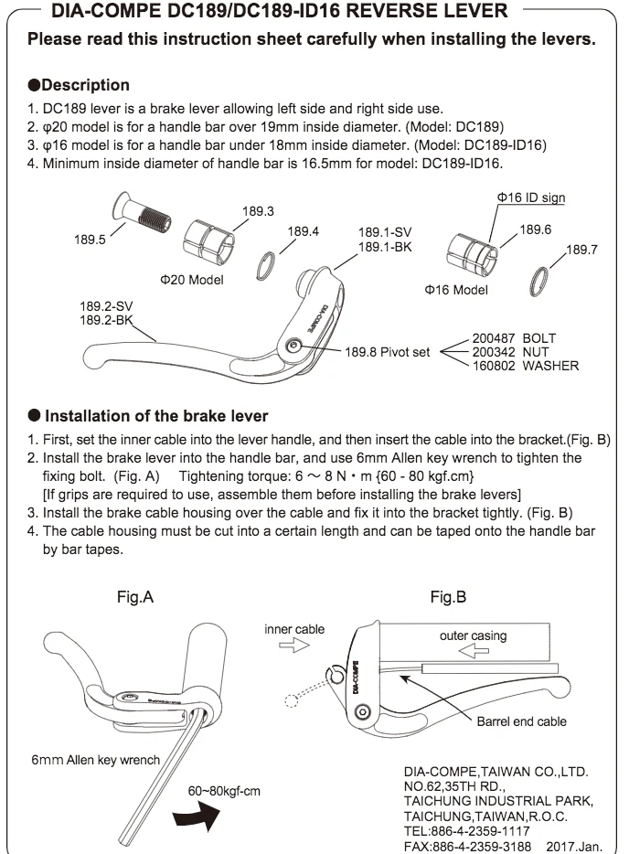 Dia-Compe 189 ID19mm Brake Levers In Silver - Image 3