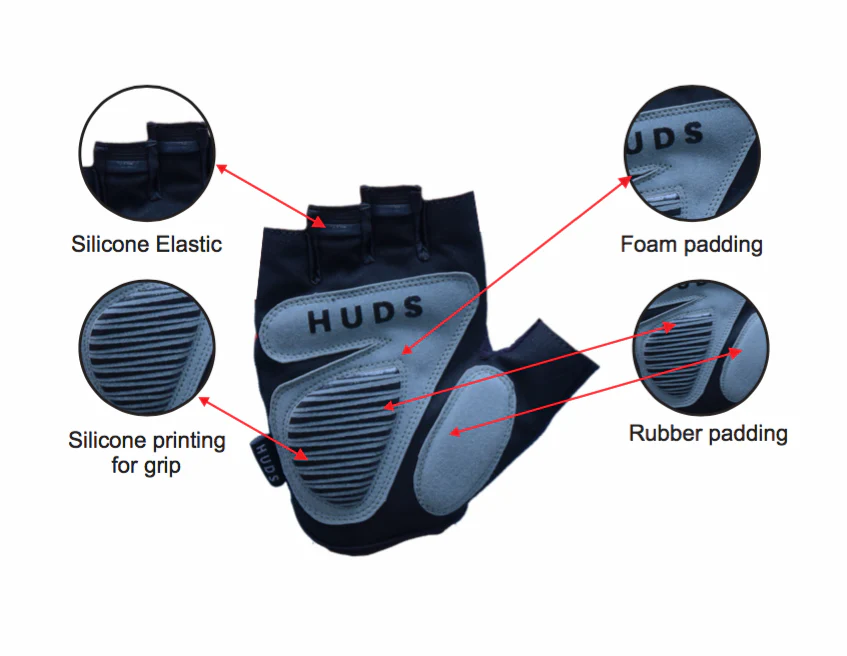 HUDS Fingerless Cycling Mitts In Black Road, Gravel and MTB - Image 7