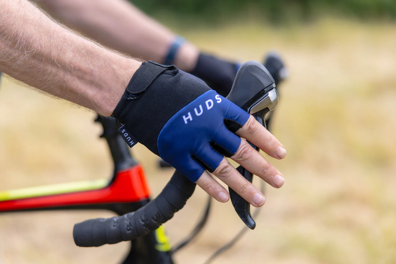 HUDS Fingerless Cycling Mitts In Blue Road Gravel and MTB