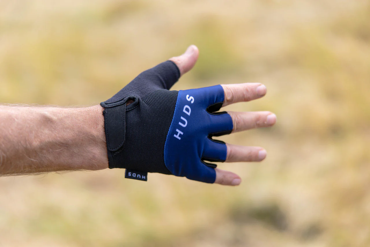 HUDS Fingerless Cycling Mitts In Blue Road Gravel and MTB - Image 3