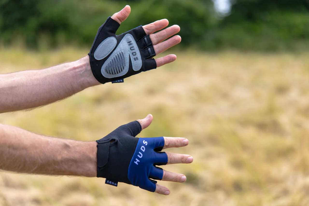HUDS Fingerless Cycling Mitts In Blue Road Gravel and MTB - Image 4