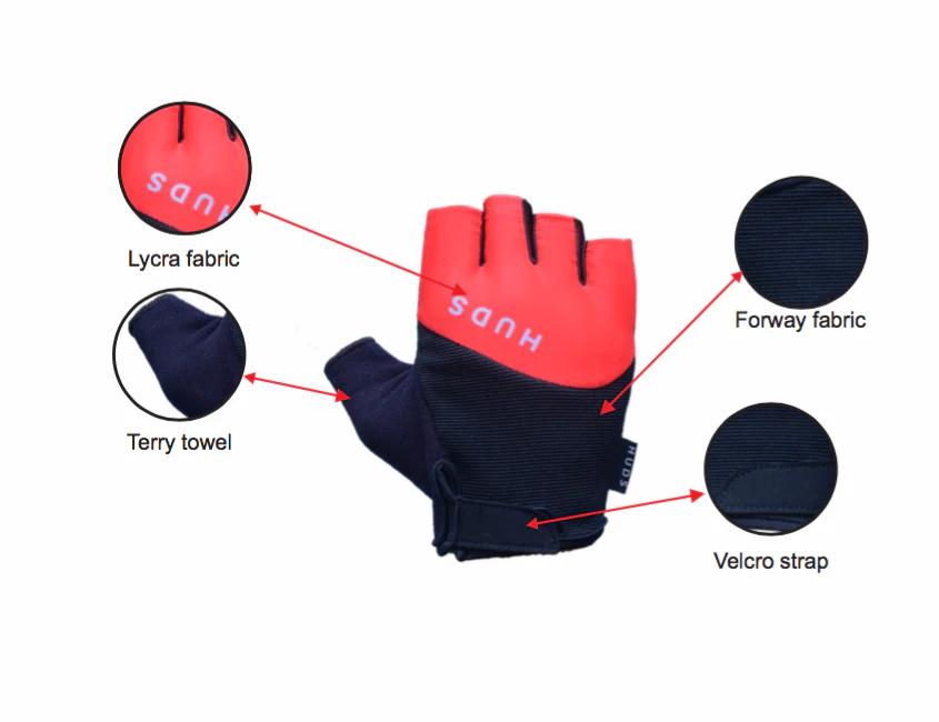 HUDS Fingerless Cycling Mitts In Red Road, Gravel and MTB - Image 6