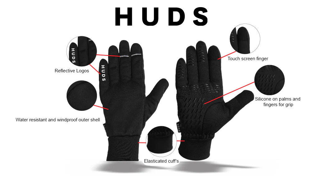 HUDS Water Resistant Cycling Winter Gloves In Black - Image 6