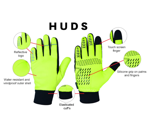 HUDS Water Resistant Cycling Winter Gloves In Black or Fluro Yellow - Image 10