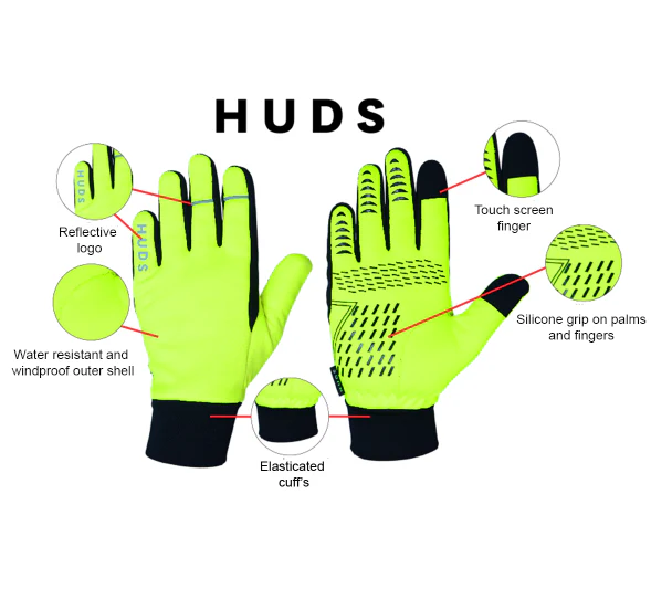 HUDS Water Resistant Cycling Winter Gloves In Fluro Yellow - Image 5