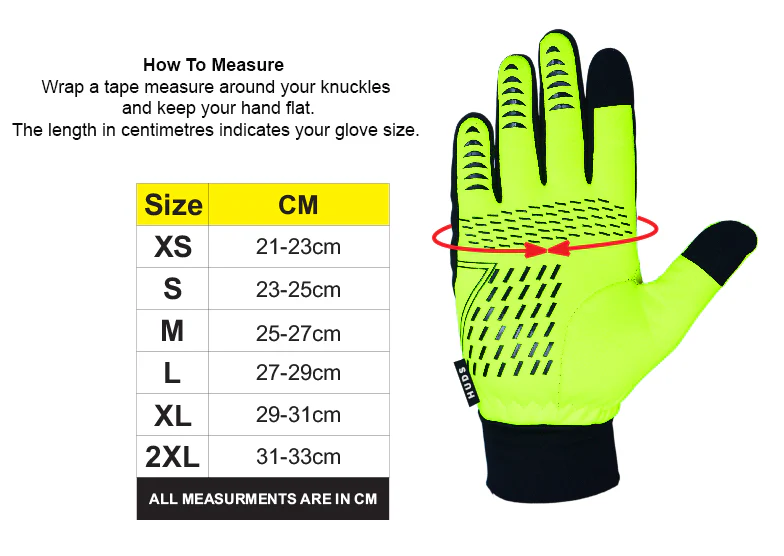 HUDS Water Resistant Cycling Winter Gloves In Fluro Yellow - Image 8