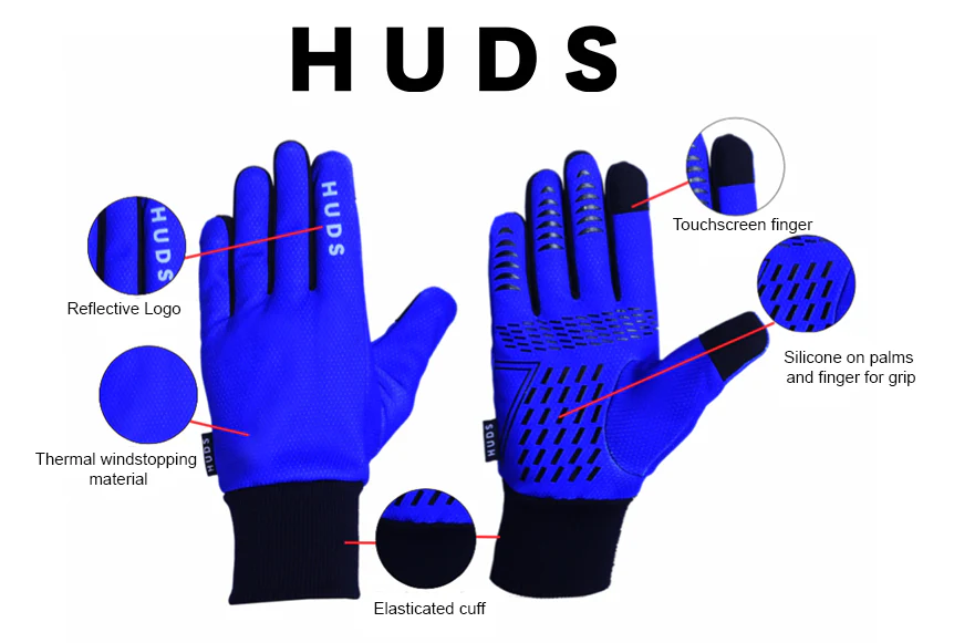 HUDS Wind Stop Thermal Lined Lightweight Warm Cycling Winter Gloves In Blue - Image 5