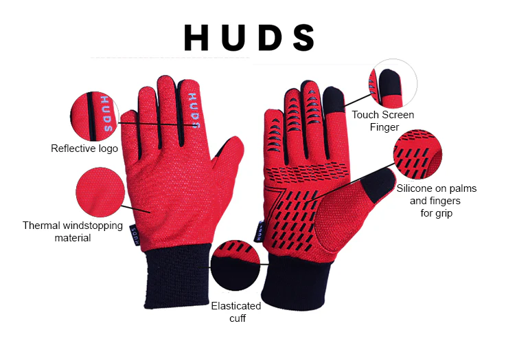 HUDS Wind Stop Thermal Lined Lightweight Warm Cycling Winter Gloves In Red - Image 6