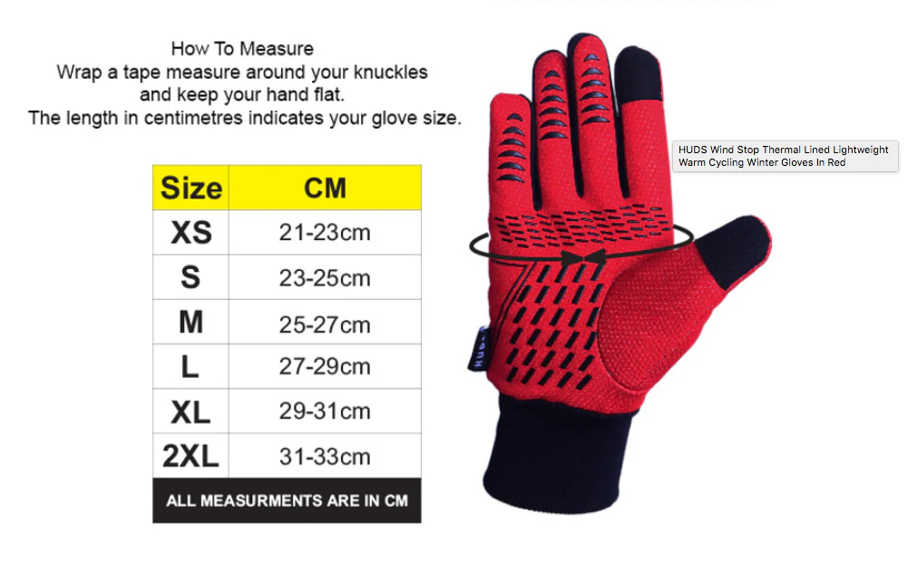 HUDS Wind Stop Thermal Lined Lightweight Warm Cycling Winter Gloves In Red - Image 9