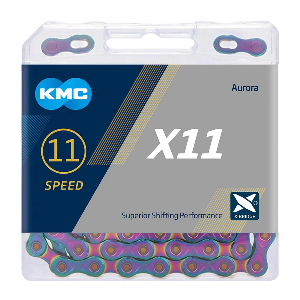 KMC X11 Bicycle Road MTB 118 Link 11 Speed Chain In Aurora Blue Shimano / SRAM /Campagnolo Compatible