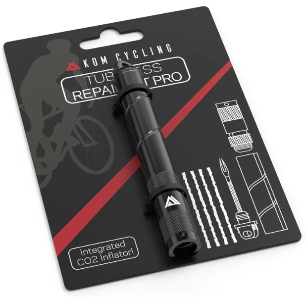 KOM Pro Tubeless Road MTB Tyre Repair Tool With C02 Inflator  & Valve Core Remover |  Black