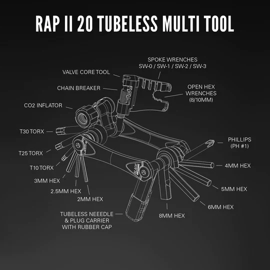 Lezyne Rap ii 20 Compact Multi Tool With Tubeless Tool In Black For All Bikes - Image 4