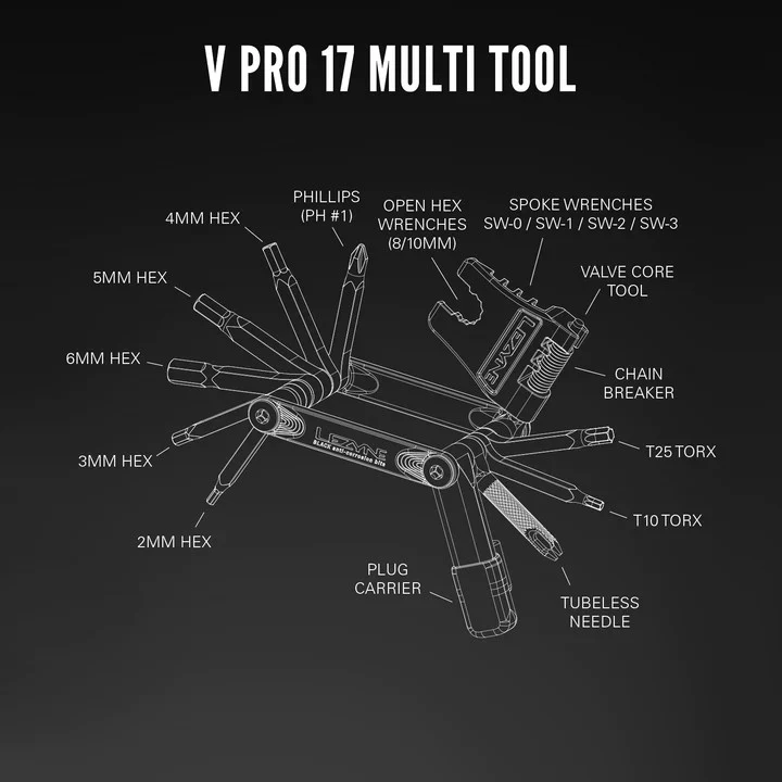 Lezyne V Pro 17 Compact Multi Tool For All Bikes With Tubeless Tool With Black Anti-Corrosion - Image 3