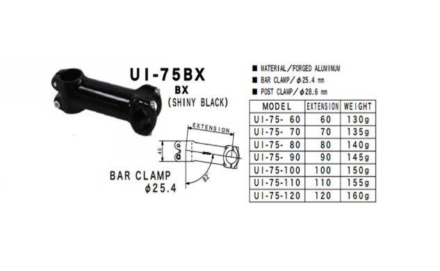 Nitto UI-75BX Ahead Stem | 25.4mm Clamp  | Black - Image 3