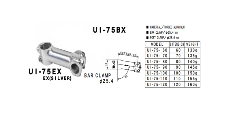 Nitto UI-75EX Ahead Stem | 2 5.4mm Clamp | Silver - Image 3