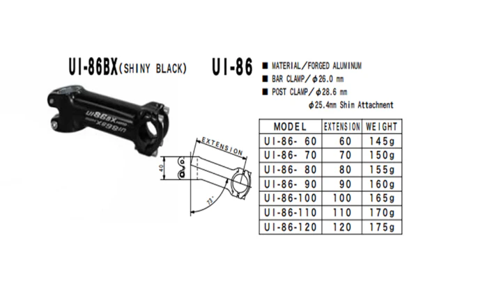 Nitto UI-86BX Stem | 26.0mm Clamp | Black - Image 2