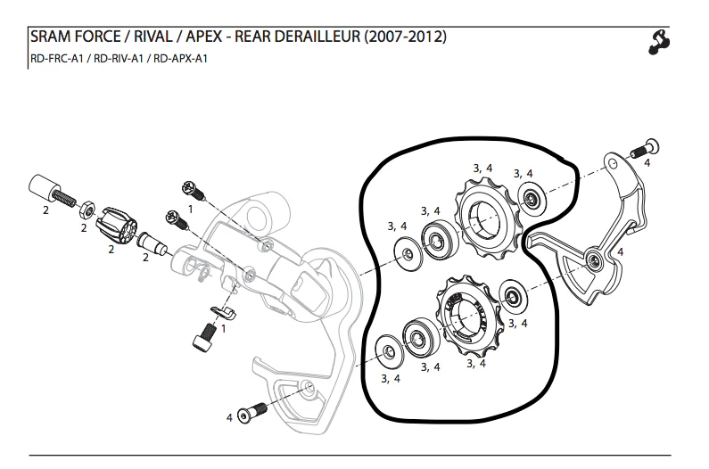 Sram Rear Derailleur Pulley Kit Force Rival Apex 10 Speed Jockey Wheels 11.7515.060.000 - Image 3