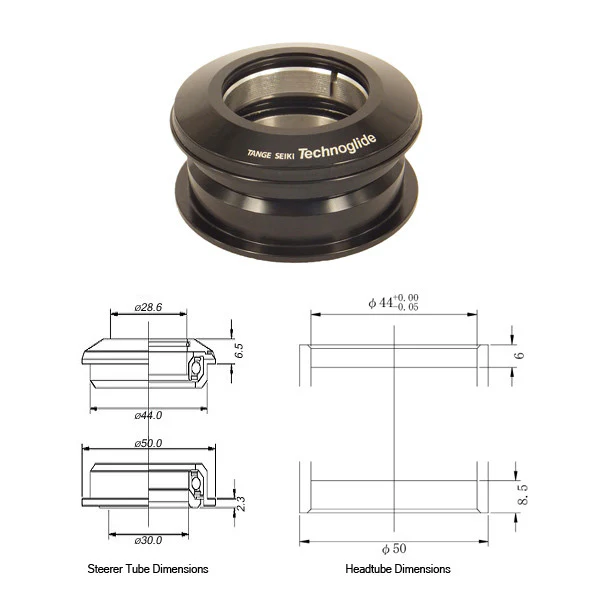 Tange TG36 ZS2 Technoglide Threadless Zero Stack Headset 1 1/8- 1 1/2" 28.6mm In Black