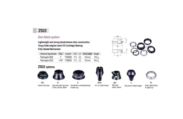 Tange TG36 ZS2 Technoglide Threadless Zero Stack Headset 1 1/8- 1 1/2" 28.6mm In Black - Image 3